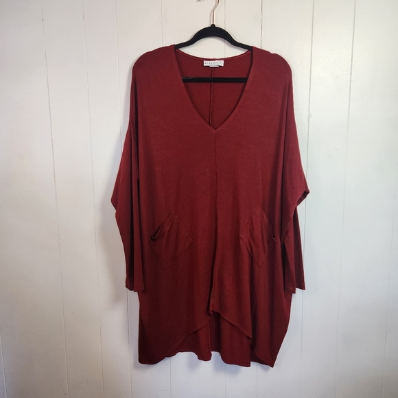 Bryn Walker Oversized Burgundy Red Tunic Long Sleeve Sweatshirt Top Size Small - Picture 2 of 11